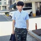 Mandarin-collar Short-sleeve Shirt
