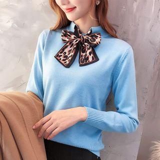 Long-sleeve Tie Neck Knit Top