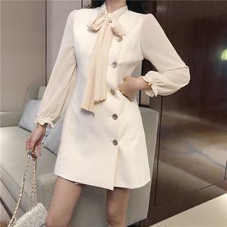 Tie-neck Chiffon Blouse / Buttoned Jumper Dress