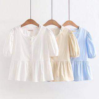 Short-sleeve Lace Trim Flowy Blouse