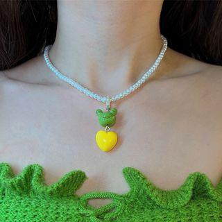Frog Heart Pendant Alloy Choker Green & Yellow - One Size