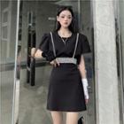 Plain Cut-out T-shirt Dress / Faux Pearl Camisole Top
