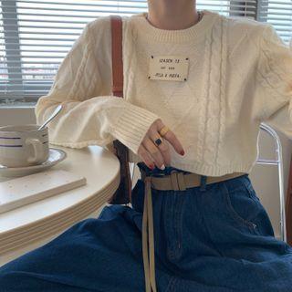 Applique Cable-knit Cropped Sweater