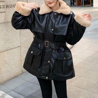 Fleece-lined Buttoned Jacket Black - One Size