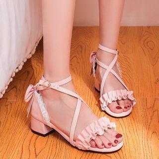 Block Heel Frill Trim Strappy Dorsay Sandals
