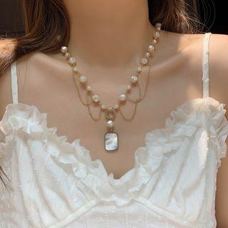 Faux Pearl Tassel Choker Necklace Gold - One Size