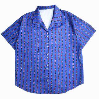 Short-sleeve Patterned Shirt Purple - One Size
