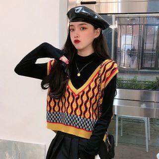 V Neck Color-block Sweater As Shown In Figure - One Size