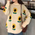 Sunflower Print Round-neck Sweater