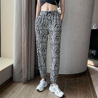 Cropped Graphic Print Harem Pants