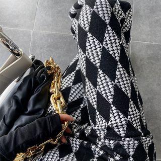 Houndstooth Slim-fit Boot-cut Pants