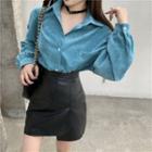 Plain Blouse / Faux Leather Skirt