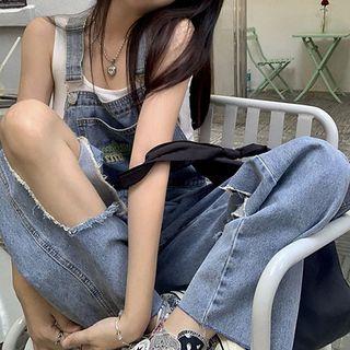 Distressed Wide Leg Dungaree Pants