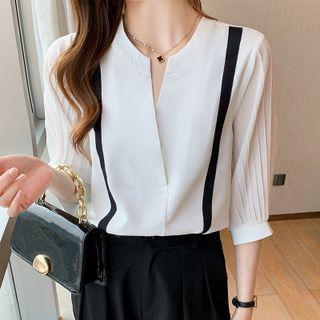 3/4-sleeve Split-neck Chiffon Blouse