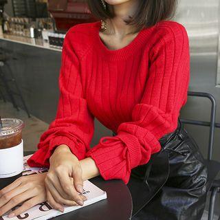 Raglan-sleeve Tie-cuff Sweater