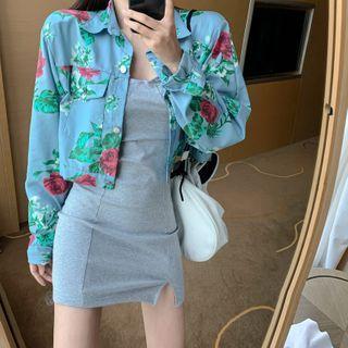 Padded-shoulder Rose-print Light Jacket