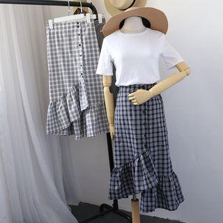 Plaid Ruffle Midi Skirt