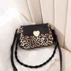 Leopard Print Flap Crossbody Bag Black - One Size