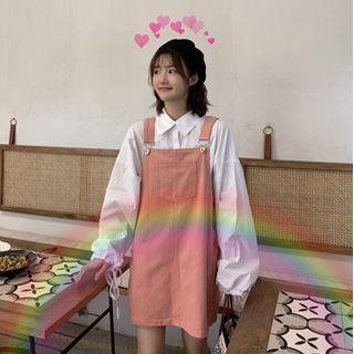 Long-sleeve Shirt / Mini A-line Overall Dress