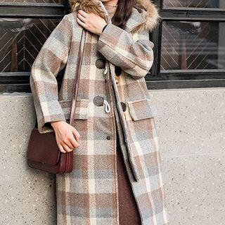 Color-block Plaid Single-breasted Long-sleeve Coat
