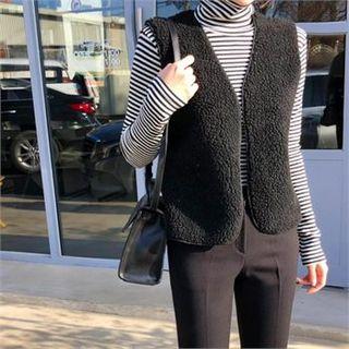 Open-front Faux-fur Vest Black - One Size