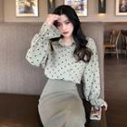 Polka Dot Long-sleeve Blouse / High-waist Skirt