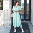 Tall Size Shirred V-neck Linen Maxi Dress