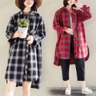 Plaid Asymmetrical Split Shirtdress