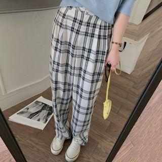 High Waist Gingham Wide Leg Pants