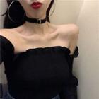 Off-shoulder Slim-fit Puff-sleeve Chiffon Top As Figure - One Size