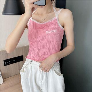 Lettering Pointelle Knit Camisole Top