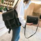 Set: Faux Leather Square Backpack + Flap Crossbody Bag