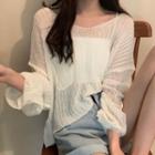 White Cutout Long-sleeve Knit Shirt