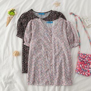 V-neck Short-sleeve Floral Shirt