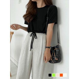 Tie-hem Textured Cropped T-shirt