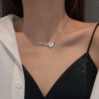 Heart Bar Pendant Stainless Steel Choker X326 - Silver - One Size