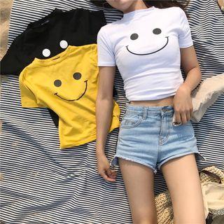 Mock-neck Printed Short-sleeve T-shirt