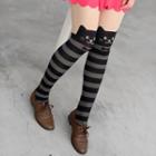Cat Print Striped Tights Black, Gray And Nude - One Size