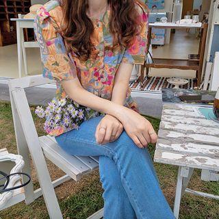 Square-neck Floral Print Jacket
