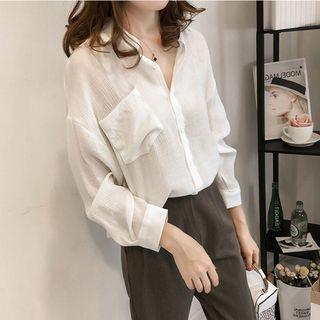 Long Sleeve Plain Loose Fit Blouse