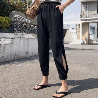 Chiffon Elastic-waist Side-slit Harem Pants