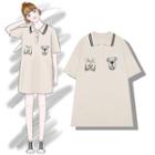 Short-sleeve Dog Print Mini Polo Shirt Dress