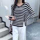 Button-accent Striped Sweater