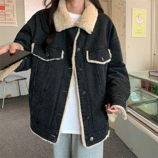 Oversized Fleece Lapel Long-sleeve Denim Jacket