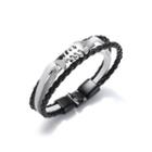Simple Personality Fish Bone Black And White Multilayer Leather Bracelet Silver - One Size