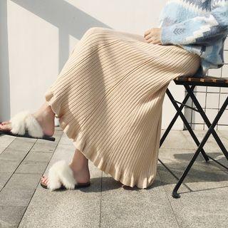 Midi Ruffle Trim Ribbed Knit Skirt