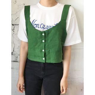 Button-front Linen Vest