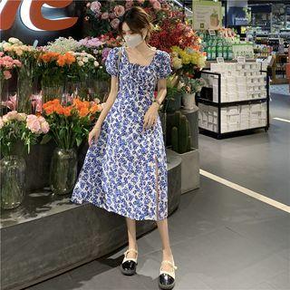 Square-neck Split A-line Dress
