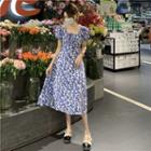 Square-neck Split A-line Dress