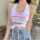 Lettering Halter Crop Top White - One Size